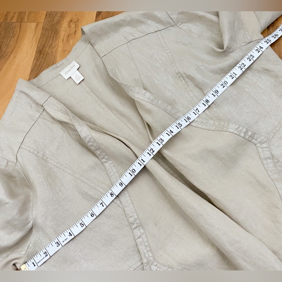 CHICO’S 100% LINEN Metallic Gold Drape Open Cardigan Jacket Blazer Formal Casual - Picture 8 of 11